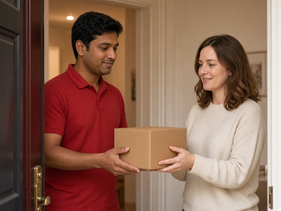 A parcel being handed to a customer